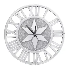 23.6'' Round Mirrored Wall Clock Crushed Diamond Silver Large Real Mirror Clocks