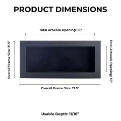 Classic Black Wood Shadown Box Frame with Acrylic Front - Black Suede Backing, 30 Sizes