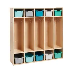 Streamline 5-Section Coat Locker with Scoop Front Storage Bins, Natural, Classroom Furniture Contemporary