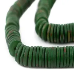 The Bead Chest 12mm Emerald Green Bone Button Beads: Nepal Flat Round Disk Heishi Beads for DIY Necklace Jewelry Making