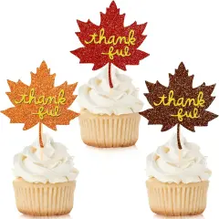 36Pcs Glitter Fall Cupcake Topper Maple Leaf