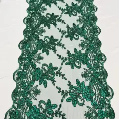 3 Yard Hunter Green Sequin Lace Fabric 100% Polyester Embroidered Mesh for Evening Gowns & Bridal Wear