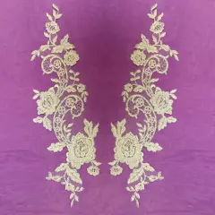 1 Pair Beaded & Corded Floral Lace Applique for Bridal & Quinceanera Dresses 100% Polyester Mesh 20" x 5.5" Each Side Ivory