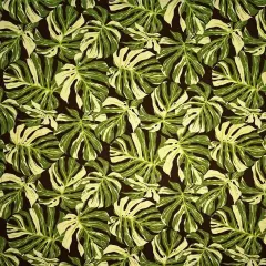 1 Yard All-over Multicolor Monstera Leaves 100% Cotton Fabric Light Barkcloth, 45" Width Brown