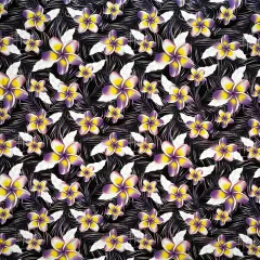 1 Yard Plumeria & Tropical Leaves Print Rayon Poplin Fabric 36in L x 45in W Yellow/Purple