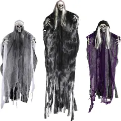 3 Pack Hanging Ghosts & Grim Reaper for Indoor & Outdoor Haunted House