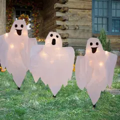 3 Pack Lighted White Cloth Ghost Stakes