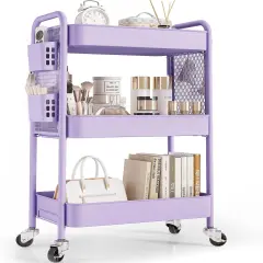 3 Tier Rolling Cart Storage Organizer - Purple
