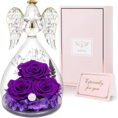 Glass Angel Figurines with Three Real Rose Gifts