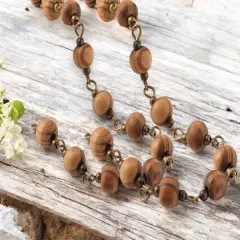 Beaded Chain - 7mm Sandalwood Round Bead w/ Antique Bronze Links (3.25 ft)
