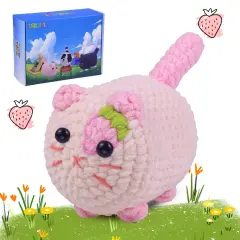 Crochet Kit for Beginners, Crochet Kit with Step-by-Step Video Tutorials, Beginner Crochet Kit for Adults, Crochet Animal Kit for Kids(Pink cat)