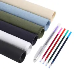 6 Pieces Fabric for Embroidery, Including 6 Colors Embroidery Fabric 5 Colors Water-Soluble Pens for Embroidery Projects and Upholstery Decoration, 11.8 by 11.8-Inch