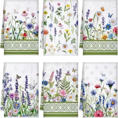 6 Pieces Floral Kitchen Towels Flamingo Dish Hand Towels Sunflower Daisy Flower Tea Towels for Spring Kitchen Bathroom Decor,16 x 24 Inch(Fresh Color,Wildflower)