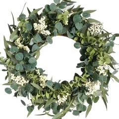 20-Inch Artificial Eucalyptus Wreath Handmade Spring Summer Door Hanging