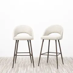 Set of 2 Fabric / Leatherette Bar Stool with Metal Brown Tapered Legs Light grey