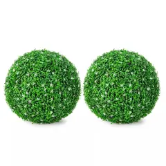 2 PCS Topiary Balls Artificial Plant Faux Boxwood with White Flowers for Wedding