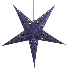 In the Breeze 9175 &mdash; Purple Paper Star Lantern &mdash; Hanging Party and Home D&eacute;cor with Painted Gold Accents &mdash; Handmade, Dyed Paper