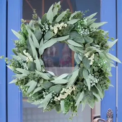 26" Eucalyptus Wreath Large Artificial Greenery Outdoor/Indoor Wreath Spring/Summer Wreath Green Wreaths for Front Door Porch Window Wall Hanging Decor All Year Round Wreath（Green）