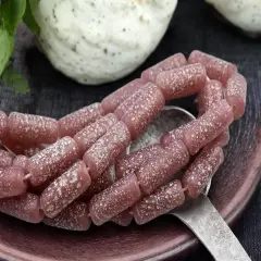 10x25mm Matte Mauve Pink Pompeii Tube Beads (18" Strand) - Indonesian Glass Beads