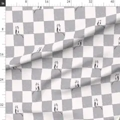 Various Fabrics by the Yard or Fat Quarter Checkered Cat Whimsical Kitty Weathered Gray Eggshell Fun Cute Happy Cheerful Modern Neutral Custom Printed Fabric by Spoonflower 17645640