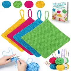 Katech Knitting Kit for Beginners - Learn to Knit Dishcloth - Adults & Kids Knitting Kit with Knitting Book, Needles, Yarn, Yarn Needle, Craft Kits Gift (Beginner to Expert)