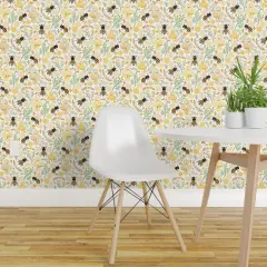 Peel & Stick Wallpaper 2FT Wide Spring Honeybee Summer Bugs Hexagons Easter Bees Insects Yellow Tulips Cottagecore Custom Removable Wallpaper by Spoonflower 18031196