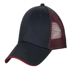 Port Authority&reg; Double Mesh Snapback Sandwich Bill Cap Black/ Red