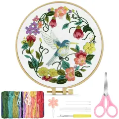 Embroidery Kit for Beginners Adult, Hummingbird Embroidery Kit for Beginners Include Embroidery Cloth Hoops Threads for Craft Lover Hand Stitch with Embroidery Skill Techniques