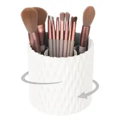 Makeup Brush Holder Organizer -360&deg; Rotating Multi-Functional Pen Holder for Desk,Multi-Purpose Desktop Stationary Organizer,Storage Cup for Lipsticks, Comb, Beauty Tool in Vanity (White)