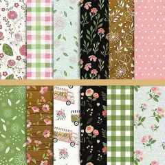 12 Designs Spring Pattern Paper 24 Sheet Plaid Floral Scrapbook Paper Pink Double-Sided Collection Decorative Craft Paper Folded Flat for Card Making Scrapbook Photo Album Decor, 30 x 30cm
