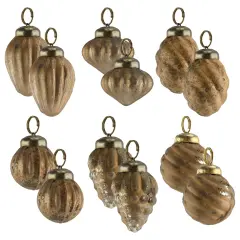 Glass Finial Ornaments 12ct Antiqued Mercury Farmhouse Decor Set Gold