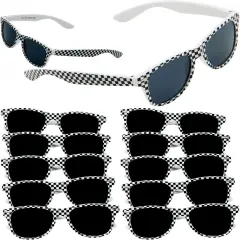 4E's Novelty 6 Pack Kids Race Car Checkered Sunglasses Bulk with UV400 Protection - Ideal for Race Car Theme Birthday Decor