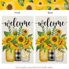 Summer Sunflower House Flag Mason Jar Double Sided 28x40 Inches Large Burlap Seasonal Welcome Yard Porch Decoration for Outside
