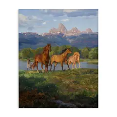 Stupell Industries Mountain River View Horses Canvas By Claire Goldrick