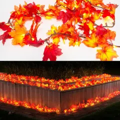 Thanksgiving Lighted Fall Leaf Garland Lights - 11ft Lighted Fall Leaf
