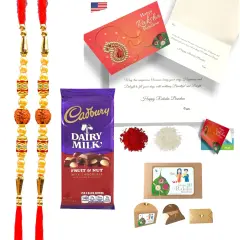 Rakhi for Brother Rudraksh Rakhi Raksha Bandhan Gifts Traditional Ferro-Roher/Ghirdalli/Kitket Rakhi Gift Hamper Bracelet for Brother Sister Bhabhi - Perfect for Celebration