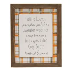 Autumn Plaque with Wooden Frame Orange and Ivory Fall Words Sign for Seasonal Home Decor