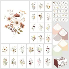 50 Pack 4x6in Blank Floral Cards with Envelopes and Stickers