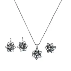 Women South Indian Stone Adjustable Pendant Jewelry Set ?? Traditional Ethnic Oxidized Bollywood Look Necklace Set WHITE