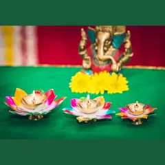 Lotus Brass Diya Deepam Vilakku Samai Oil Lamps for Home Pooja Room Diwali Decor Mandir Temple Akhand Diya Indian Traditional Hindu Puja Religious Deepawali Housewarming Return Gifts