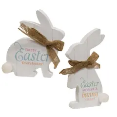 2 Asstd. Easter Bunny Wooden Sitter with Pastel Script for Seasonal Decor