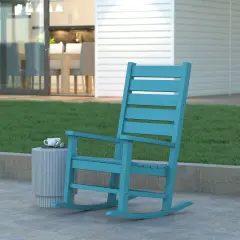 Emma and Oliver Florian Contemporary Rocking Chair, All-Weather HDPE Indoor/Outdoor Rocker Blue
