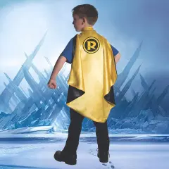 Yellow Robin Costume Cape for Kids with Black Superhero Emblem
