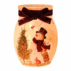 Stony Creek 4.0 Inch Delightful Snowman Pre-Lit Small Jar Christmas Lighted Glass Accent , Christmas Decor Cardinal Sled Bunny Snow White