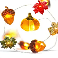 Pumpkin Maple Leaf String Lights - 10ft 30 LEDs (Red Green and Yellow)