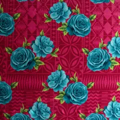 1 Yard Polynesian Rose Geometric Peachskin Fabric with Floral Border Print 44/45 Inches Width Fuchsia