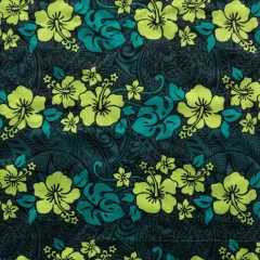 1 Yard Hibiscus Plumeria Monstera Leaf Polyester Fabric For Apparel Sewing And Tropical Crafts 60 Inch Green/Lime Green