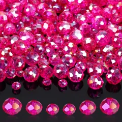 600 Pcs Crystal Glass Beads for Jewelry Making Bulk Faceted Gemstone Rondelle Loose Beads for Bracelet DIY Crafts 8 mm, 6 mm, 4 mm(Rose Red)