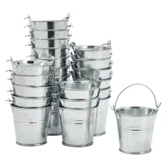24 Pack Mini Metal Buckets with Handles for Party Favors, Small Galvanized Tin Pails (2 x 2 In) Silver