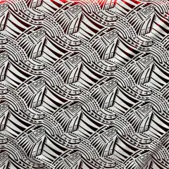 1 Yard Traditional Polynesian Pattern Polyester Foil Fabric, 100% Polyester, Reflective Tribal Design White & Red